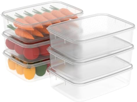 Cetomo 3,5 L x 6 matförvaringsbehållare, kylskåpsförvaring med lock, kylskåpsförvaring av plast för skafferi och frukt, BPA-fri, fryssäker, mikrovågsugnssäker, hållbar, livsmedelskvalitet, klar, 3,5 L