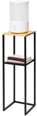 YAMAZAKI 5984 Tower 2Tiered Shelf with Wooden Top, Black, Steel/Bamboo, 25 x 25 x 80 cm