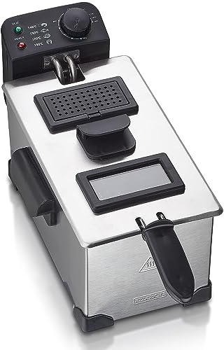 HEINRICHS Fritteuse, Öl-Fritteuse mit 2200 W und 3 Liter Kapazität, Kaltzonenfritteuse für knusprige Pommes, wärmeisolierte Griffe, Thermostat, Sichtfenster, BPA-frei, edelstahl, Statusleuchte-LED