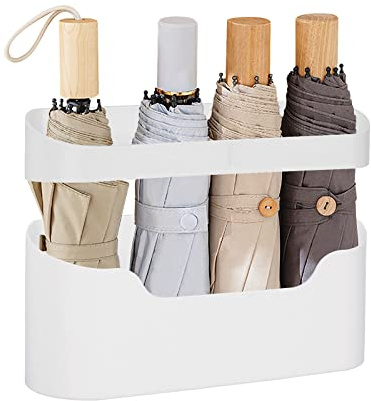 DODAMOUR Wall Mount Umbrella Stand Holder, Modern Entryway Organizer with Drip Tray for Wet Umbrellas, Compact & Space-Saving Storage Rack for Home & Office (White)