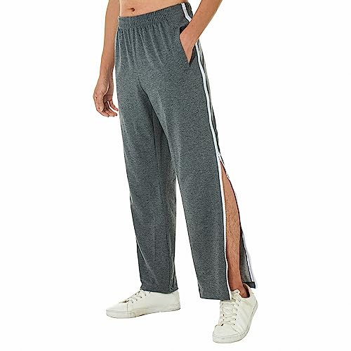 Ahafeni Men's Tear Away Track Pants Zip Off Basketball Trouser Post Surgery Sweatpants with Zipper Legs (Dark Gray, XXL)