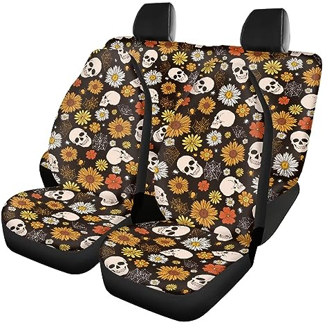Belidome 4 STÜCKE Blumen Schädel Auto Sitzbezug Full Set Vorne Hinten Rückenlehne Bezüge