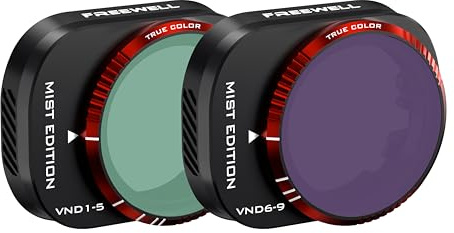 Freewell Variable ND (Mist Edition) VND1-5 Stop, VND6-9 Stop 2 Pack | Run&Gun Kameraobjektivfilter Kompatibel mit Mini 4 Pro