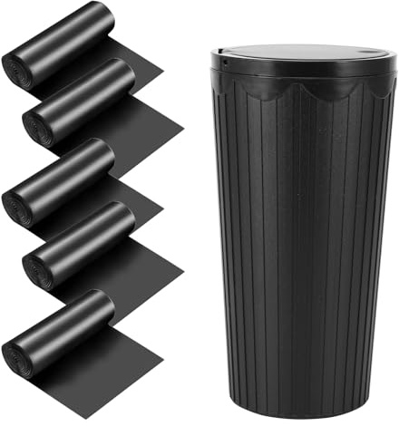 Palmcee Car Trash Can with Lid, Mini Car Cup Holder Trash Bin Small Car Door Pocket Garbage Can Bin Trash Container with 5 Roll Trash Bag for Automotive Office Home Kitchen