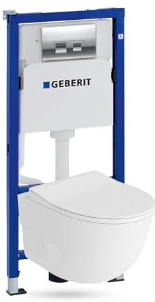 Lavita Duofix Basic Vorwandelement + Wand Tiefspül WC Roto Weiß Spülrandlos + WC Sitz + Bedienplatte Delta 25 Verchromt Knopf Komplettset Unterputz Spülkasten Toilette Komplett Sett WC