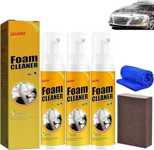 Giurui Lot de 3 nettoyants en mousse pour intérieur de voiture, nettoyant en mousse tout usage, spray nettoyant multi-usage, nettoyant en mousse de citron pour intérieur de voiture