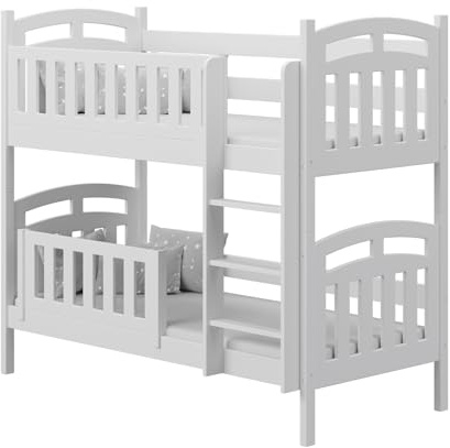 RC ROOM COLOREE for kids Sofie2 2-sits våningssäng 80 x 180 cm, i naturligt trä, vit färg, med säkerhetsgrindar (2 förvaringslådor finns som tillval)
