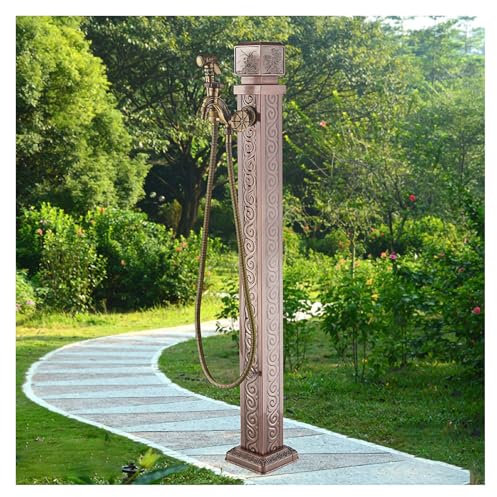 304 Edelstahl, antikes Kupfer, geschnitzte Gartenwassersäule, Frostschutz-Doppelhahn for den Außenbereich, Retro-Wassersäule for den Gartenbrunnen im Innenhof (Color : A)