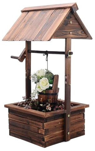 support de plantesJardinières en bois pour puits à souhaits pour utilisation en extérieur avec seau suspendu réglable en hauteur, jardinière décorative pour fleurs, herbes, boîte à fleurs, s
