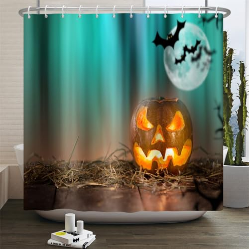 Duschvorhang Grüner Kürbis Duschvorhang Stoff Polyester Badevorhang Duschvorhang Wasserdicht Antischimmel Shower Curtains mit 12 Duschvorhangringen Duschvorhang Badewanne 200x220cm