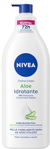 NIVEA Crema Corpo Aloe Idratante 500 ml, Crema idratante corpo 72h arricchita con Acido Ialuronico Puro, Aloe Vera e Siero Nutrimento Intenso, Crema corpo idratante pelle secca o normale