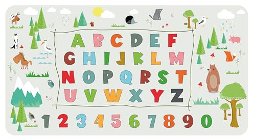 Lineo® Schreibtischunterlage für Kinder; Tier ABC Kinderschreibtisch-Unterlage wasserfeste Tischunterlage Tischmatte Deskpad (70x40 cm)