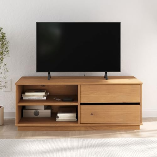 IDIMEX Lowboard Maite, Eiche Farben aus Massivholz - TV-Board mit 2 Schubladen und 2 Ablagefächern, TV Unterschrank, Fernsehboard, TV Kommode 110cm