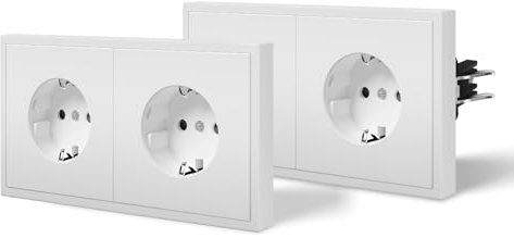 BSEED Enchufe de Pared con Garfio,Mate Enchufes Empotrable Estándar,Seguridad Infantil,Fácil Instalación,C-Series,2 Enchufes - 2 Paquetes,150mm Blanco