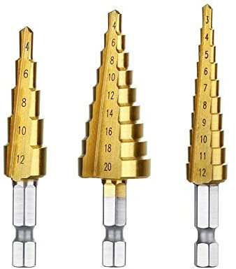 3 Teile/satz HSS Gerade Nut Stufenbohrer 3-12mm 4-12mm 4-20mm Titanbeschichtetes Holz Metall Lochschneider Kernbohrwerkzeuge Set(3pcs B)