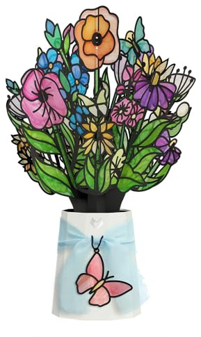 Lovepop Everyday Suncatcher Bouquet for Her and Him - 3D Greeting Cards for Boys, Girls, Men, Women - 12 Garden Glow Stained Glass Bouquet - Blank Notecard Included