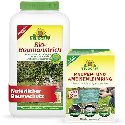 Neudorff Baumschutz-Set – Bio Baumanstrich und Raupen- und Ameisenleimring zur natürlichen Pflege von Bäumen und zum Schutz vor Schädlingen an Obstbäumen