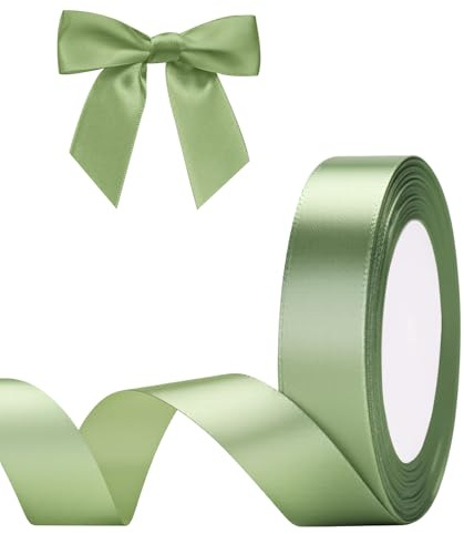 G2PLUS Nastro in Raso Satinato Verde Salvia 20mm x 22m - Per Confezione Regali, Bomboniere, Decorazioni per Natale, Matrimoni e Feste