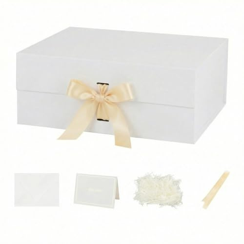 Grande scatola regalo bianca, 32 x 28 x 13,5 cm, confezione regalo vuota, confezione regalo compleanno matrimonio magnetico, 1 pezzi (contenere nastro, carta velina, buste e carte)