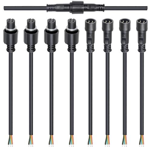 wecan Kit di connettori per cavi impermeabili a 4 pin, connettori maschio femmina 20 AWG 28 cm con giunto stagnato per cavi impermeabili fai da te (set di 4 neri)