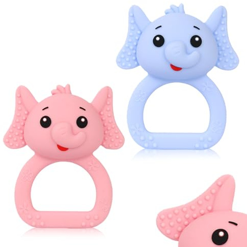ABirdon Mordedor Bebe,2 Pack de Mordedor de Silicona con Sonajero,Juguete para la Dentición, Estimulación Sensorial y Masticación para Bebés