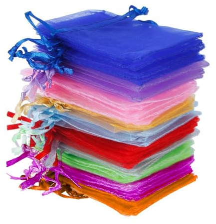 Jonami Organzabeutel Bunt Mehrfarbig Farbig Organzasäckchen Geschenkbeutel Bonbonsbeutel Schmuckbeutel Gastgeschenk Partydeko - 10x15 cm 100 Stück