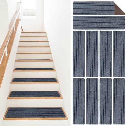 BOUTICOL 10PCS Stufenmatten Innen Treppenstufen Matten 76x20cm, Anti-Rutsch Treppen Stufenteppich Maschinenwaschbar, Teppich aussen Innenbereich für Kinder Ältere und Hunde