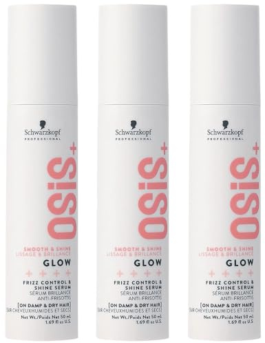 Schwarzkopf Professional OSiS Glow Serum gegen Frizz Glanz ohne Silikon Thermoschutz für dunkles Haar erleichtert das leichte Styling, 50 ml – 3 Stück