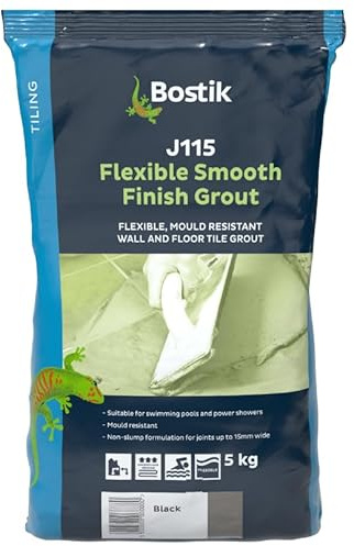 Bostik J115 Flexible Smooth Finish Tile Grout Black - 5kg - Mould-Resistant - Waterproof - Non-Slip - Suitable for Walls & Floors - Indoor/Outdoor Use