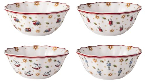 Villeroy & Boch - Toy's Delight Aniversario juego de cuencos 4 piezas colorido, cuenco de Navidad, vajilla navideña para 4 personas, bol pequeño, decoración navideña, porcelana premium