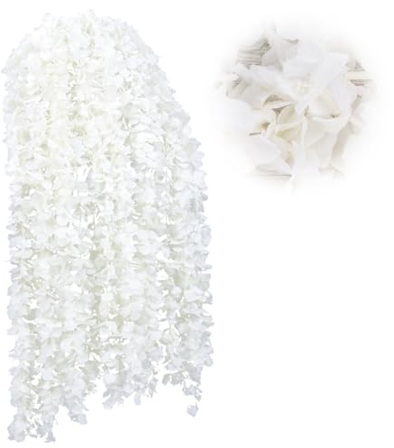 10 Stück Künstliche Glyzinien Blumen für Hochzei Garten Party Wand Dekor | 100cm Weiß Künstliche Blumengirlande Deko, Kunstblumen Hängende Seidenblumen Blumenranken Künstlich