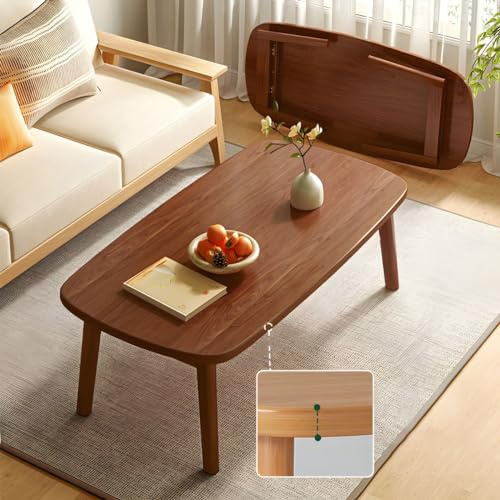 Mesa de Centro Moderna de Madera para Sala de Estar, Mesa de exhibición Minimalista, Lateral Plegable, 120 cm de Largo x 56 cm de Ancho x 43 cm de Alto, Color Nogal