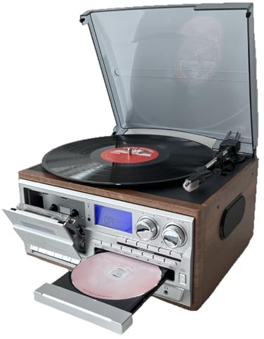 MiBoce 10-in-1 CD Bluetooth Cassette Player, Retro Record Player, 3 Speed Vinyl Turntable & Cassette, with Remote Control, Built-in Speakers, for Entertainment/Office/Bedroom