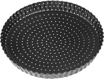 COLLBATH Teglia Pizza Microforata in Acciaio Carbonio Antiaderente con Rimovibile per Quiche Crostate e Dolci