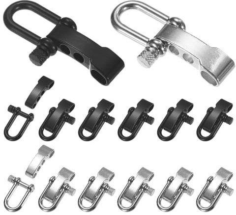 TIXIPEM Paracord Bracelet Shackle Buckle [14PCS] - Adjustable Metal O Bow Shackle Use for Survival Bracelets Belt & Outdoor Rope - [Silver&Black-Round Head] Screw Pin Anchor Buckles