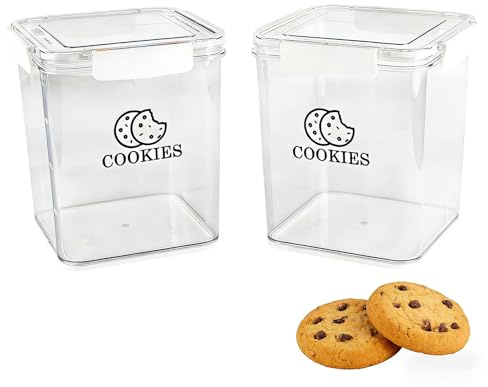 Hynorian Set di 2 contenitori per biscotti – Accessori da forno Contenitore per biscotti trasparente ermetico, in plastica con coperchio, contenitore per snack e dolci