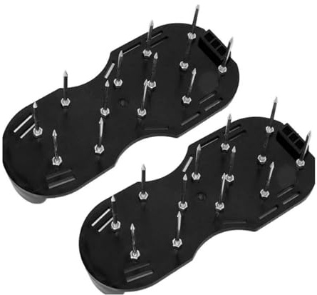 Zapatos aireadores de césped con 26 pinchos, correas y hebillas ajustables, sandalias con pinchos resistentes para patio, cuidado de césped de jardín, fácil montaje, talla única (verde) (puntas verdes