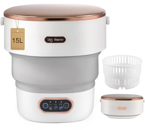 Mini machine à laver, machine à laver pliable 11 L avec fonction essorage, machine à laver portable de voyage, machine à laver mobile de camping pour les voyages, les étudiants (15L-Gris)
