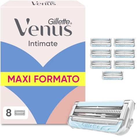 Gillette Venus Lamette Donna per Rasoio Donna Parti Intime, 8 Lamette di Ricambio per Rasoio Parti Intime, per i Peli e la Pelle della Zona Intima, con Barra Anti-irritazioni