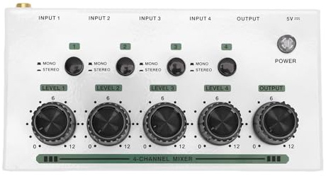banapoy 4 Channel Headphone Amplifier, 4 Channel Stereo Amplifier, Mini Earphone Splitter with 1/ Inch Input Output, for Sound Mixer Guitar Studio Stage