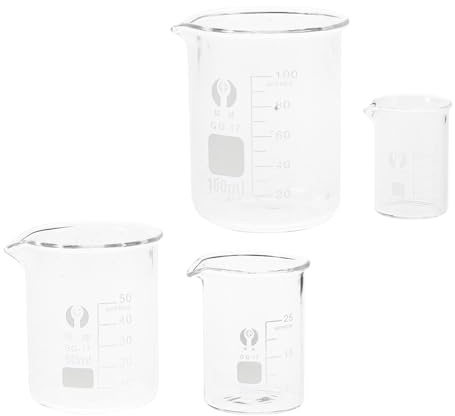 Gadpiparty 4pcs Graduated Glass Beaker Cups Set with Accurate Measurements and Crystal Visibility, Low Form Lab Beakers for Science Class and Educational Laboratory Experiments, 10ml 25ml