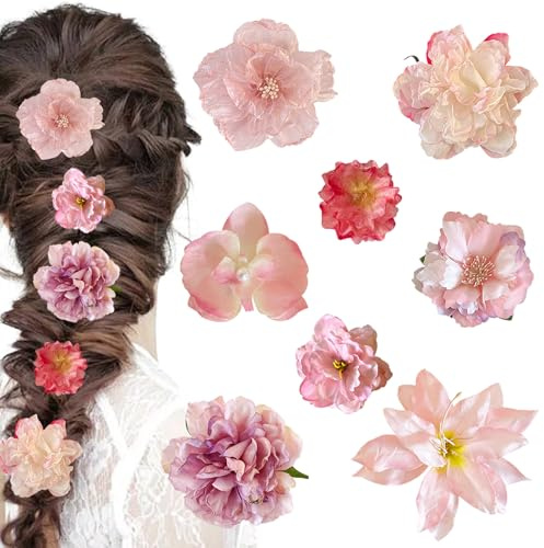 BSITSSS 8 Pezzi Mollette Fiori per Capelli, Rosa Fermaglio per Capelli a Fiori, Moda Mollettone Fiore Hawaiano, Fiore Hawaiano per Capelli per Vacanze al Mare, Matrimoni, Feste, Spose