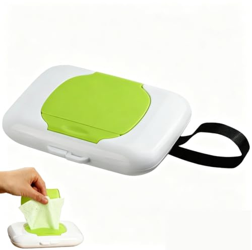 AJNZAU Feuchttücher Box, Nachfüllbarer Reise-Spender Für Feuchttücher, Mit Haken Zur Befestigung An Kinderwagen, Auto, Tasche, Ideal Für Unterwegs, Zuhause, Weiß/Grün