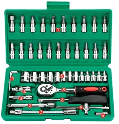 Home Repair Toolkit Car Repair Kit Green Toolbox 46pcs Professional Ratchet Set Tool Maintenance Essentials