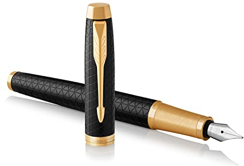 Parker IM Fountain Pen | Premium Black | Medium Nib with Blue Ink Refill | Gift Box