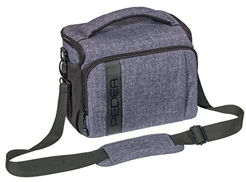 PEDEA DSLR-Kameratasche Fashion mit Displayschutzfolie für Olympus E-M5 Mark II Pen E-PL8 E-PL9 / Canon EOS M50 / Nikon D5600 D7500 / Panasonic G9 G70 G81 GX8 / Fujifilm X-T3 X-T100, Gr. XL grau