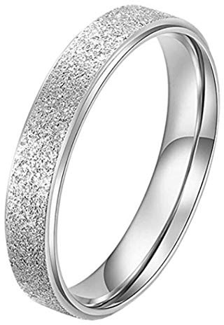 PAURO Damen Ring aus Edelstahl Silber 4Mm Stapelbar Ehering Sandblast Finish Größe 60