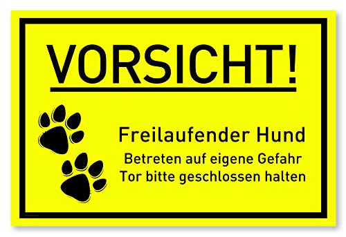Vorsicht Hund Schild (30x20 cm Kunststoff) - Hundeschilder - Warnung vor dem Hund Schilder - Hundeschild Wetterfest - Hundewarnschilder - Achtung bissiger Hund (Neongelb) - Pfote