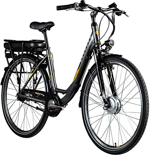 ZÜNDAPP E-Bike 700c Damenrad Pedelec 28 Zoll Z502 E Citybike Hollandrad Fahrrad (grau/orange ohne Korb)