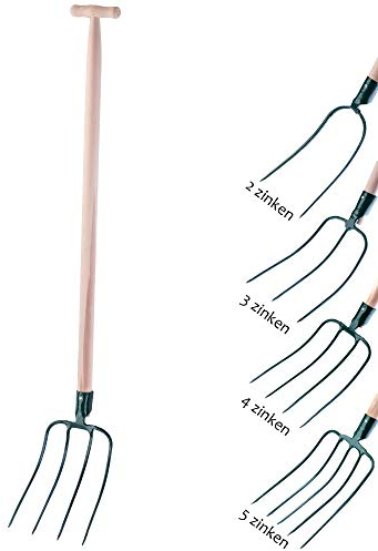 KADAX Heugabel, Forke, Spatengabel, Grabegabel, Mistgabel, Gabel für Garten, Drahtgabel mit Holzstiel, Gartengabel aus hochwertigem Stahl, Dunggabel, Gartenforke (4 Zinken, T-Griff)